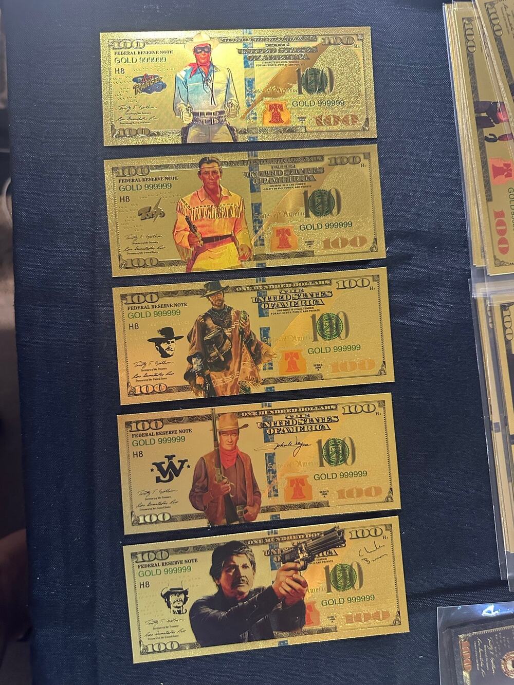 Western Legends 5 Gold Foil Notes Lone Ranger Tonto Eastwood Wayne Bronson